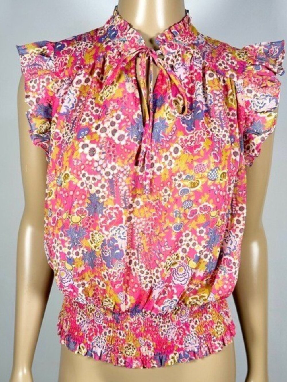 NWOT JOIE Floral Ruffle Sleeveless Top - XS - Pink, Yellow, Blue, Smocked